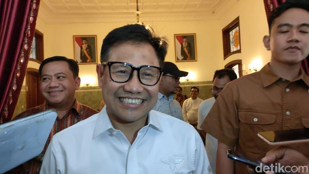 Ketum PKB Muhaimin Iskandar usai ketemu Gibran Rakabuming Raka di Solo, Selasa (20/6/2023).