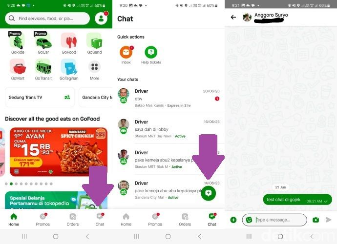 Chat di Aplikasi Gojek