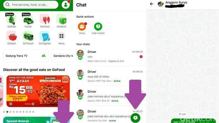 Chat di Aplikasi Gojek