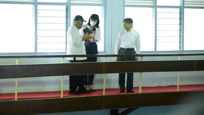 Kaisar Jepang Naruhito berkunjung ke Balai Teknik Sabo Direktorat Jenderal Sumber Daya Air Kementerian PUPR di Maguwoharjo, Sleman, Rabu (21/6/2023).