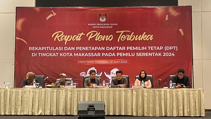 KPU Kota Makassar menetapkan daftar pemilih tetap (DPT) untuk pemilihan umum (Pemilu) 2024 sebanyak 1.036.965 pemilih.