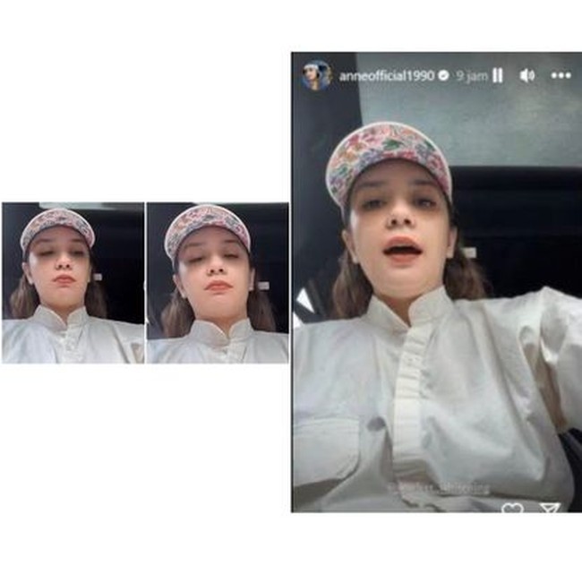 Putri Anne terlihat tidak memakai hijab dan rambut pirangnya pun terekspos saat dia mengunggah konten mempromosikan salah satu produk perawatan tubuh. Penampilannya itu pun sontak membuat publik bertanya-tanya. Foto: Dok. Instagram @anneofficial1990.