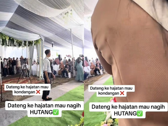 Wanita ini datang ke acara pernikahan untuk menagih utang ke pengantin, viral di media sosial.