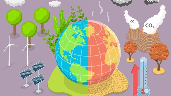 3D Isometric Flat Vector Conceptual Illustration of Greenhouse Effect, Environment Pollution and Global Warming