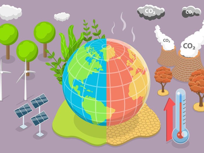 3D Isometric Flat Vector Conceptual Illustration of Greenhouse Effect, Environment Pollution and Global Warming