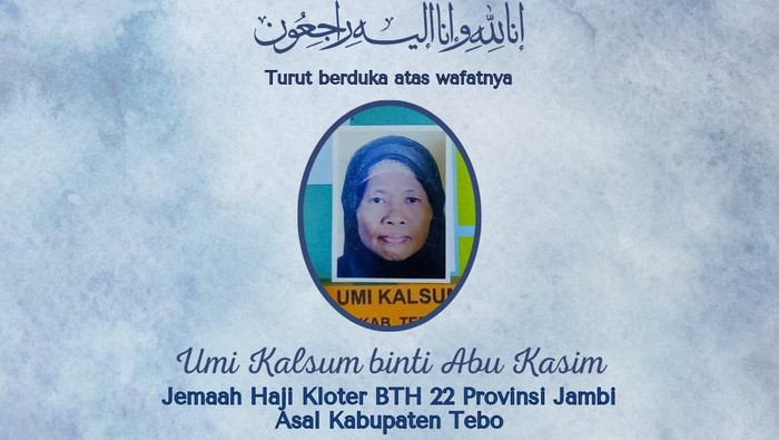 Jemaah haji asal Tebo Ulu, Jambi, meninggal di Mekkah.