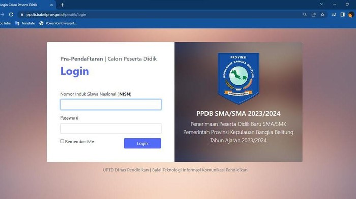 Website PPDB Provinsi Bangka Belitung saat bisa diakses.