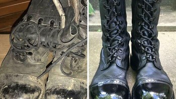 Sepatu jadi kinclong lagi setelah dibereskan. Foto: Boredpanda
