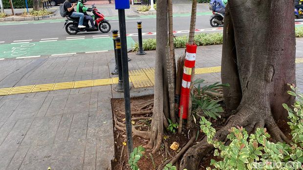 Stick cone jalur sepeda di Sabang Jakpus hilang. (Fathia/detikcom)