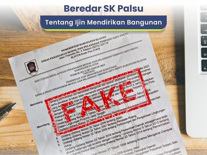 Tangkapan layar Surat IMB palsu yang ditemukan DPMPTSP Pemkab Klaten. Diunggah Jumat (23/6/2023).