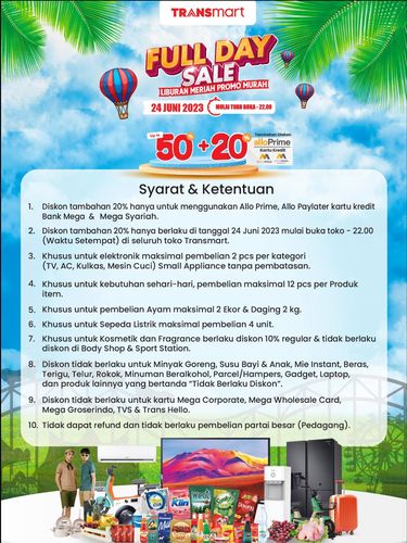 Transmart Full Day Sale datang lagi. Potongan harga gila-gilaan kembali membanjiri Transmart MX Mall, Kota Malang.