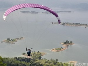 Mendebarkan! Aksi Atlet Paralayang Jajal Angkasa Waduk Jatigede