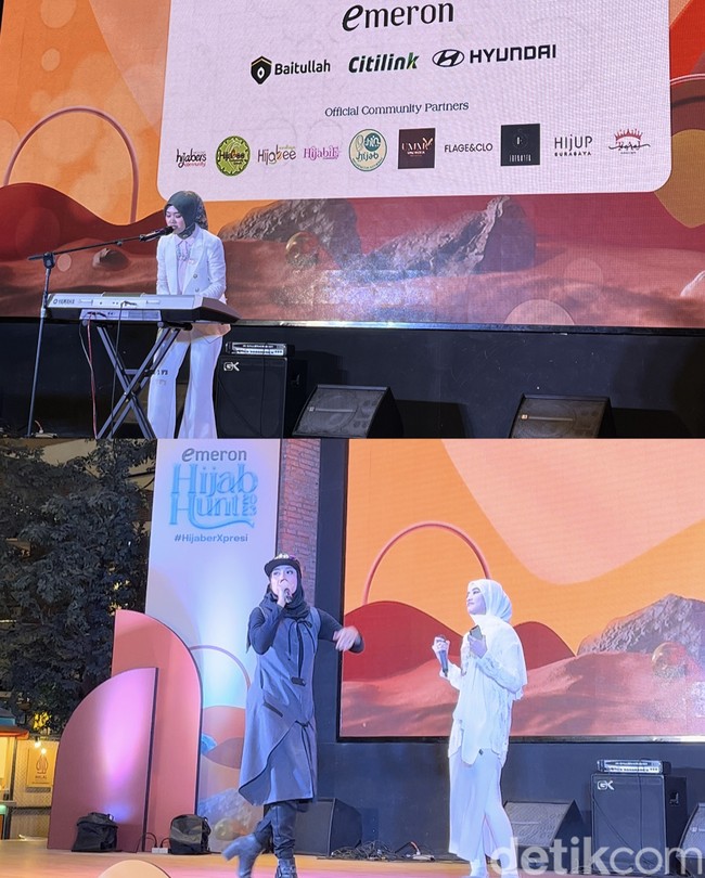 Di malam audisi, ada juga penampilan dari Riski Makarima Agustiningsih atau akrab disapa Kiki, juara favorit Hijab Hunt 2018 dan rapper cantik Erra Fazhira dari Hijab Hunt 2016. Kiki bernyanyi sambil bermain keyboard. Sedangkan Erra dengan ciri khas rappernya berduet dengan salah satu peserta audisi membawakan dua lagu. Foto: Gresnia/Wolipop.
