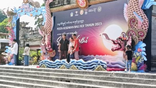 Suasana di areal Art Center Denpasar, Bali yang merupakan lokasi pelaksanaan Pesta Kesenian Bali (PKB) ke-45 2023 pada Minggu (25/6/2023) pagi.