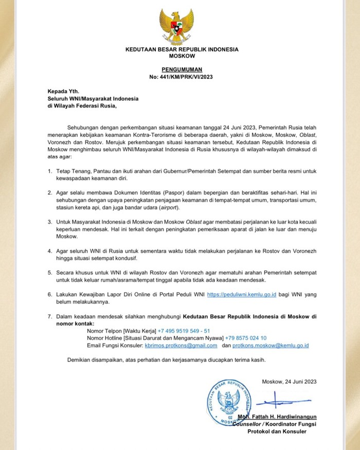 Surat KBRI Moskow