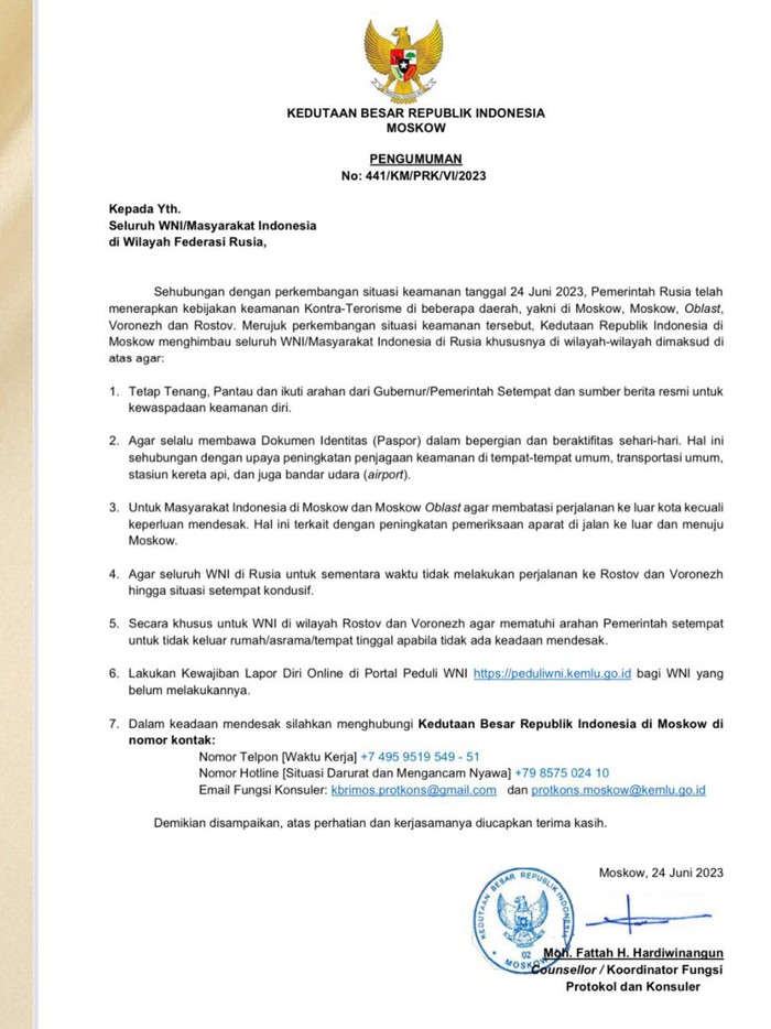 Surat KBRI Moskow