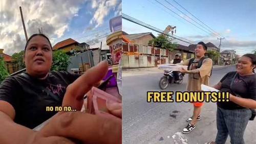 Penjual donat di Denpasar dapat uang Rp 7,5 juta dari setelah membantu seorang bule. (Tangkapan layar)