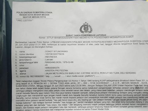 Bukti laporan satpam Gereja Katedral Medan dianiaya Kepling. (Foto: Istimewa)