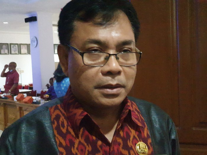 Kepala Distanpangan Provinsi Bali I Wayan Sunada seusai rapat koordinasi (rakor) di Dinas Pertanian dan Ketahanan Pangan Provinsi Bali, Selasa (27/6/2023). (Ronatal Siahaan)