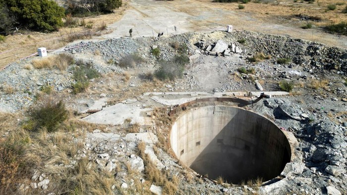 View of an abandoned mine shaft where 31 illegal miners are thought to have died due to a suspected methane gas leak, at Virginia mine, near Welkom, South Africa, June 26, 2023. REUTERS/Shafiek Tassiem REFILE - CORRECTING INFORMATION