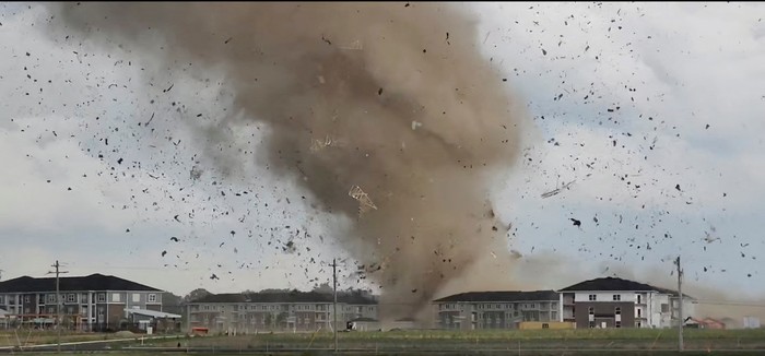 Debris is lifted into the air by a possible tornado during severe weather near Greenwood, Indiana, U.S., June 25, 2023 in this screen grab obtained from a social media video. Eric Ford via TMX/via REUTERS  THIS IMAGE HAS BEEN SUPPLIED BY A THIRD PARTY. MANDATORY CREDIT. NO RESALES. NO ARCHIVES.