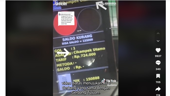 Viral bayar tarif tol Rp 724 ribu di Gerbang Tol Cikampek