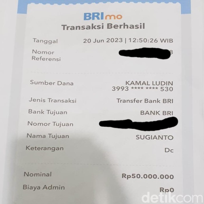 Bukti transfer Deca Rp 50 juta agar dapat lepas usai ditangkap personel Polda Sumut. (Foto: Istimewa).