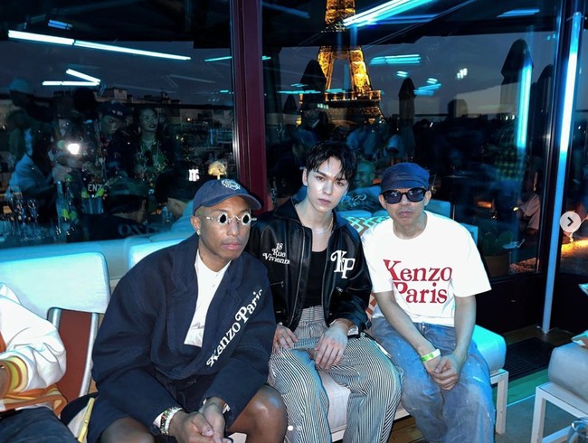 Seperti yang terlihat dalam unggahan Instagram-nya, Vernon SEVENTEEN menghadiri after party Kenzo bersama Pharrell dan creative director Nigo. Foto: Instagram