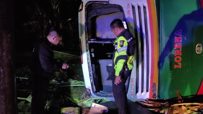 Bus Lorena mengalami kecelakaan tunggal di Indragiri Hulu, Riau. (Foto: Istimewa)