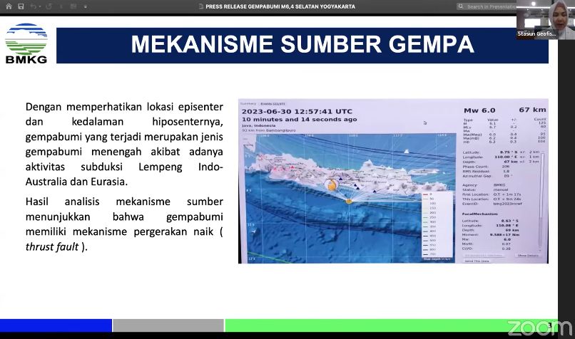 Konferensi pers gempabumi M 6.4 di Selatan Daerah Istimewa Yogyakarta. (YouTube/Info BMKG)