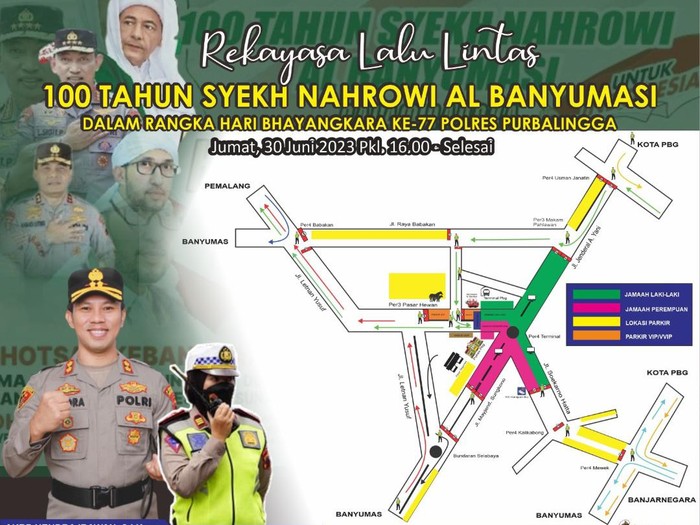 Pamflet pengumuman rekayasa lalu lintas dalam rangka pengajian akbar di depan Polres Purbalingga, Jumat (30/6/2023).