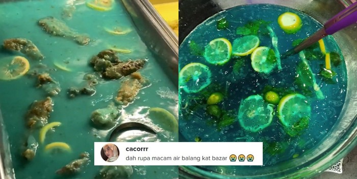 Hidangan ayam nyeleneh pakai saus biru dan irisan lemon