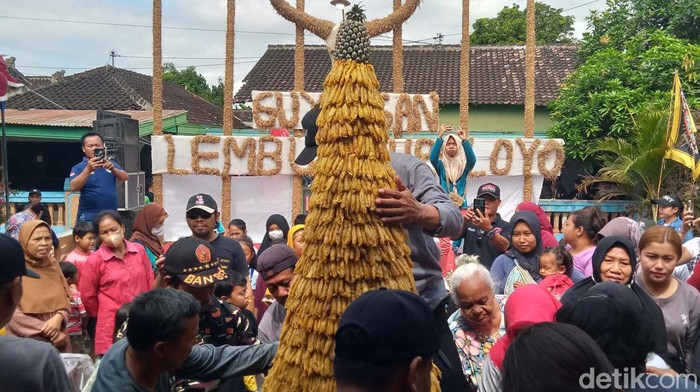 Pawai budaya dan pembagian gunungan lumpia duleg di Desa Gatak, Kecamatan Delanggu, Klaten.