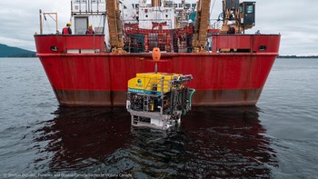 ROV, yang diberi nama Odysseus 6K, adalah yang pertama menemukan ladang puing di area pencarian kapal selam OceanGate yang hilang pada Kamis, 22 Juni waktu setempat. Foto: Pelagic Research Services