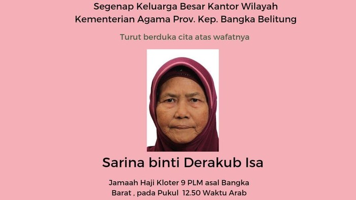 Jemaah haji asal Bangka Barat meninggal di Mekkah.