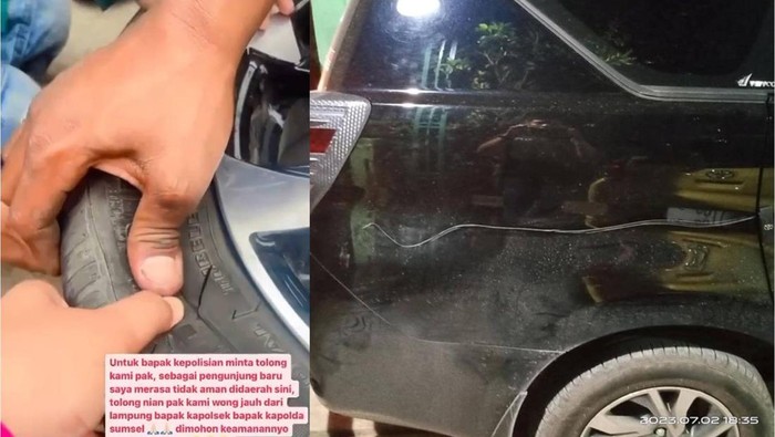 Mobil wisatawan Lampung dibaret pria berpedang di Palembang.