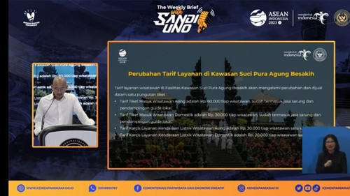 Tampilan gambar dari The Weekly Briefing with Sandi Uno yang digelar secara online pada Senin (3/7/2023) malam. (Ni Made Lastri Karsiani Putri-detikBali)