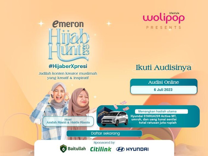 Audisi online Emeron Hijab Hunt 2023 pada tanggal 6 Juli 2023.