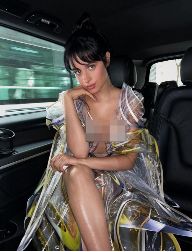 Sebagai tamu A-list, Camila Cabello mengenakan salah satu gaun rancangan desainer asal Belanda tersebut. Gaun transparan dengan efek warna hologram ini merefleksikan keindahan kupu-kupu. Foto: Instagram/@camila_cabello @irisvanherpen