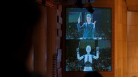 An android robot, EveR 6, is seen as it takes the conductors podium to lead a performance by South Koreas national orchestra, in Seoul, South Korea, June 30, 2023, in this handout picture. National Theater of Korea/Handout via REUTERS    THIS IMAGE HAS BEEN SUPPLIED BY A THIRD PARTY. MANDATORY CREDIT. NO RESALES. NO ARCHIVES