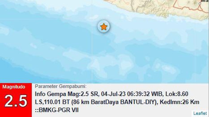 Gempa M 2,5 di Bantul, Selasa (4/7/2023).