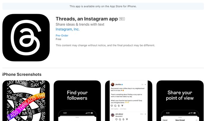 Listing Threads di App Store