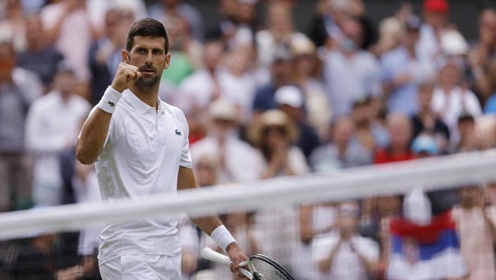 Tennis - Wimbledon - All England Lawn Tennis and Croquet Club, London, Britain - July 3, 2023 Serbia’s Novak Djokovic celebrates after winning his first round match against Argentina’s Pedro Cachin REUTERS/Andrew Couldridge