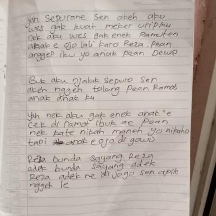 surat wasiat ibu di jombang yang gantung diri