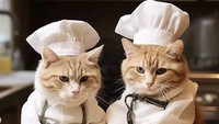 Dua kucing ini benar-benar terlihat serius dalam membuat kue dan pastry. Mereka bahkan sampai menakar tepungnya tuh. Foto: Instagram meawlands