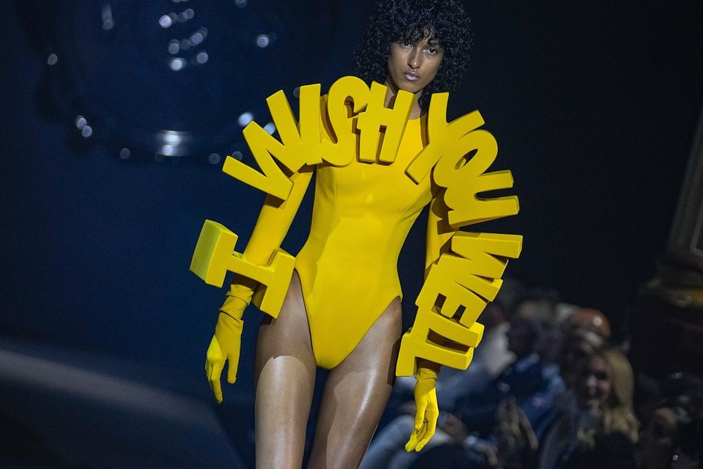 A model wears a creation for the Viktor & Rolf Haute Couture Fall/winter 2023-2024 fashion collection presented in Paris, Wednesday, July 5, 2023. (AP Photo/Michel Euler)