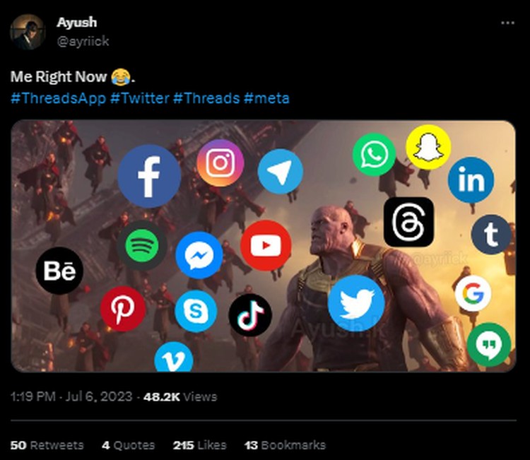 Meme Kemunculan Threads di Tengah Kejayaan Twitter Threads, platform media sosial terbaru besutan Meta akhirnya rilis. Dengan cepat kedatangannya menarik perhatian orang-orang untuk menjajalnya. Tak terkecuali mereka pemain lama di Twitter.