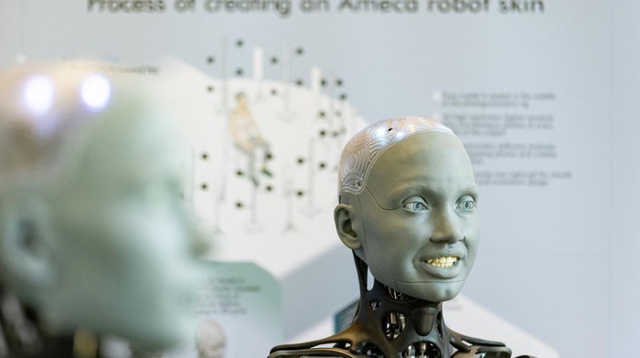 Humanoid robot Rmeca is pictured at AI for Good Global Summit, in Geneva, Switzerland, July 6, 2023. REUTERS/Pierre Albouy