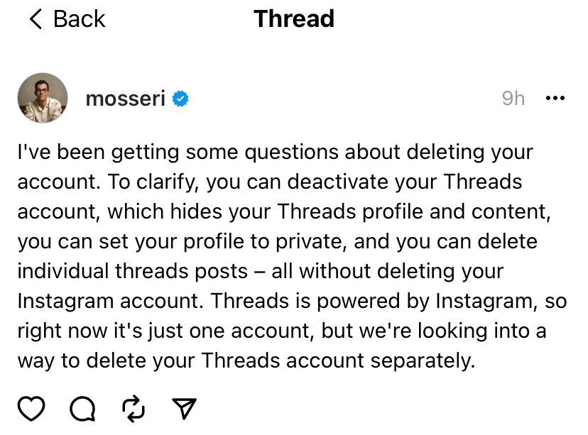 Screenshot unggahan Threads Kepala Instagram Adam Mosseri