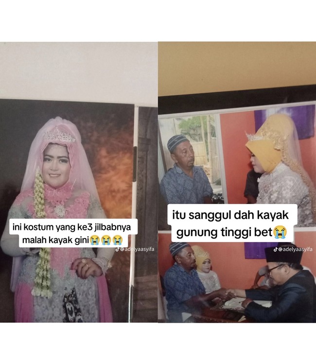 Wanita yang berusia 25 tahun ini menuturkan acara pernikahannya digelar pada 22 Maret 2019. Iin mengaku usai MUA merias wajahnya, dia belum bercermin.Pertama aku nggak lihat kaca. Terus giliran waktu mau ijab qobul kakak perempuan saya yang terkejut saat melihat hasil make up saya yang berantakan. Dari situ aku masih belum sadar dan waktu foto sudah selesai dicetak aku baru sadar kalau sehancur itu makeupku🥲🥲, sautnya. Foto: Dok. TikTok @adelyaasyifa.